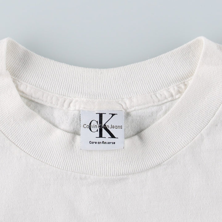 90'S Calvin Klein JEANS Short Sleeve Logo T-Shirt Made in USA Men's XL Vintage cotton white type Vintage Second Hand