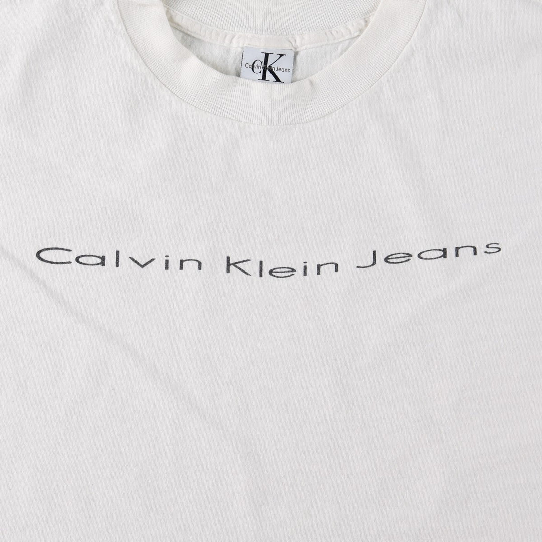 90'S Calvin Klein JEANS Short Sleeve Logo T-Shirt Made in USA Men's XL Vintage cotton white type Vintage Second Hand