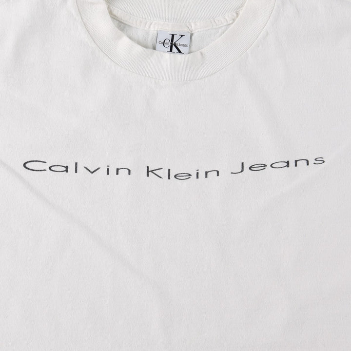 90'S Calvin Klein JEANS Short Sleeve Logo T-Shirt Made in USA Men's XL Vintage cotton white type Vintage Second Hand