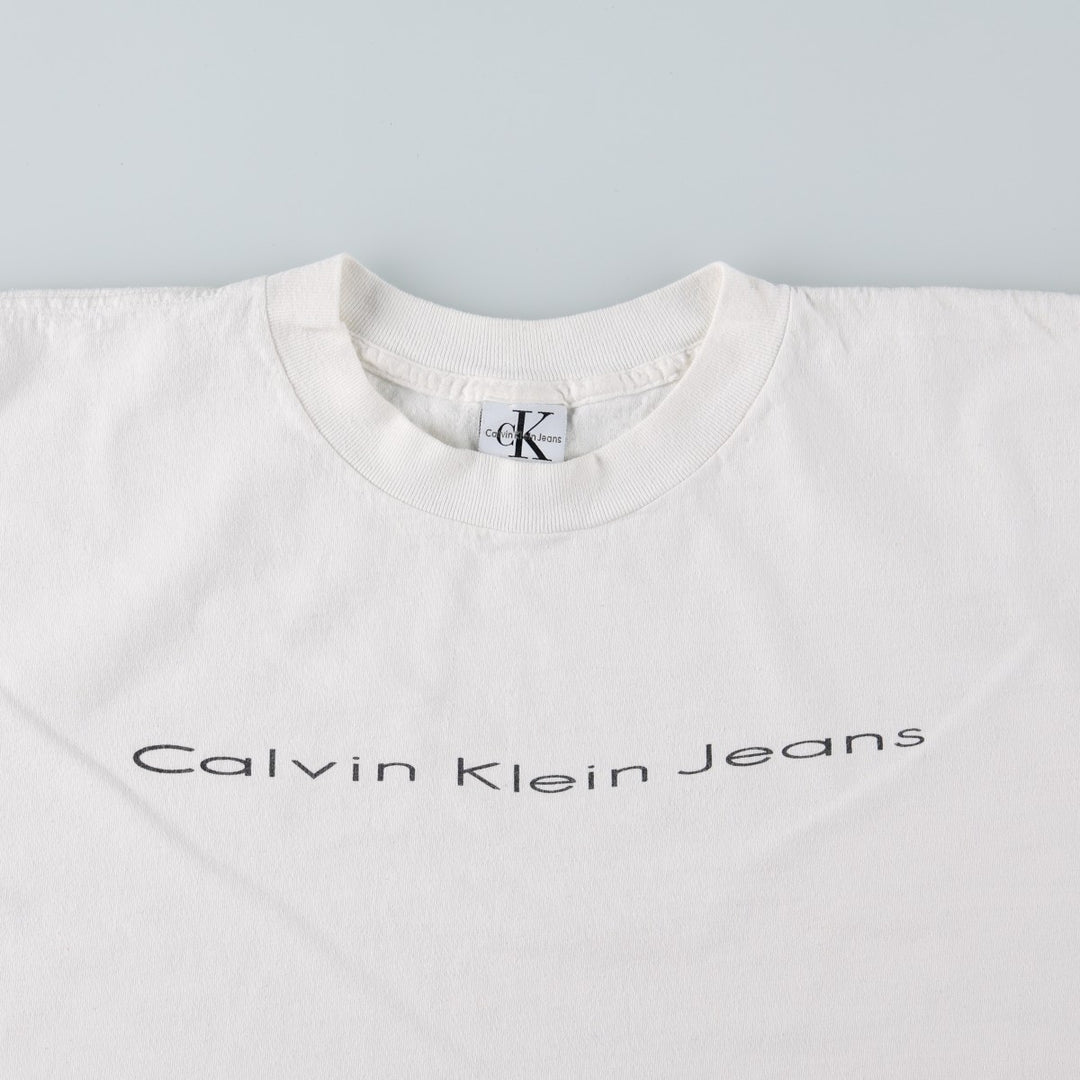 90'S Calvin Klein JEANS Short Sleeve Logo T-Shirt Made in USA Men's XL Vintage cotton white type Vintage Second Hand