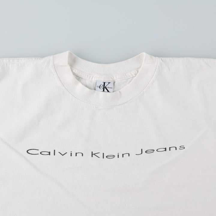90'S Calvin Klein JEANS Short Sleeve Logo T-Shirt Made in USA Men's XL Vintage cotton white type Vintage Second Hand