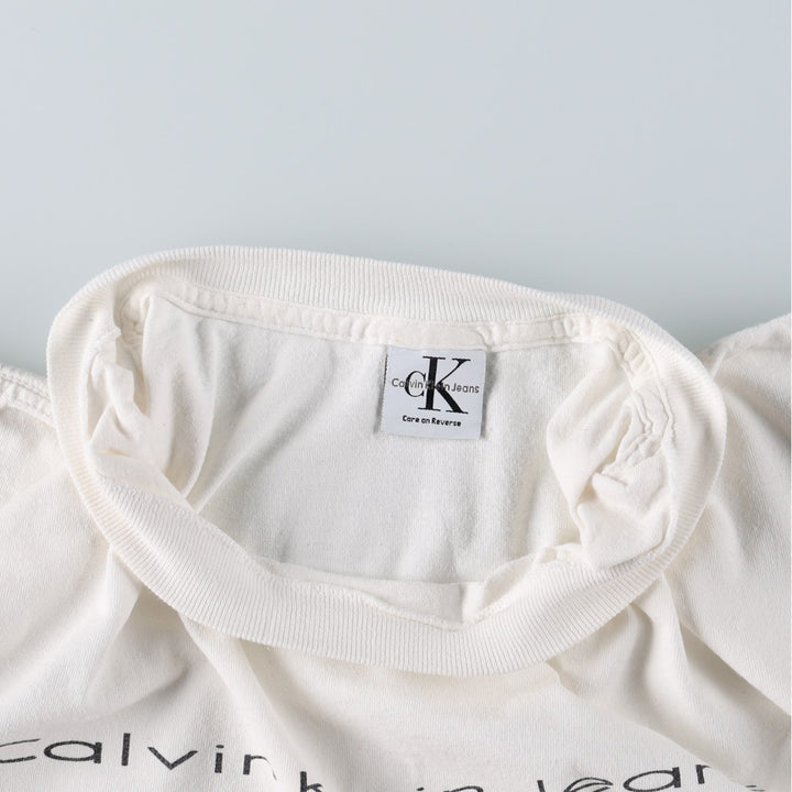 90'S Calvin Klein JEANS Short Sleeve Logo T-Shirt Made in USA Men's XL Vintage cotton white type Vintage Second Hand