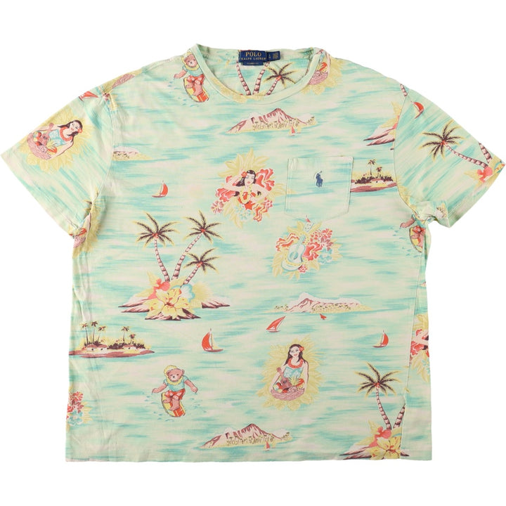 Ralph Lauren POLO RALPH LAUREN CLASSIC FIT All-over print short-sleeved printed T-shirt, men's size L equivalent. cotton green type yellow green Vintage Second Hand