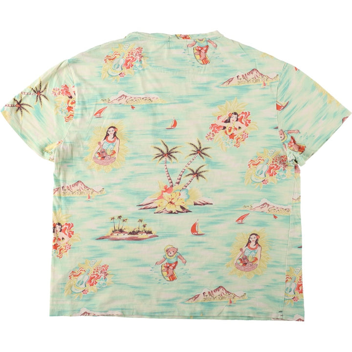 Ralph Lauren POLO RALPH LAUREN CLASSIC FIT All-over print short-sleeved printed T-shirt, men's size L equivalent. cotton green type yellow green Vintage Second Hand