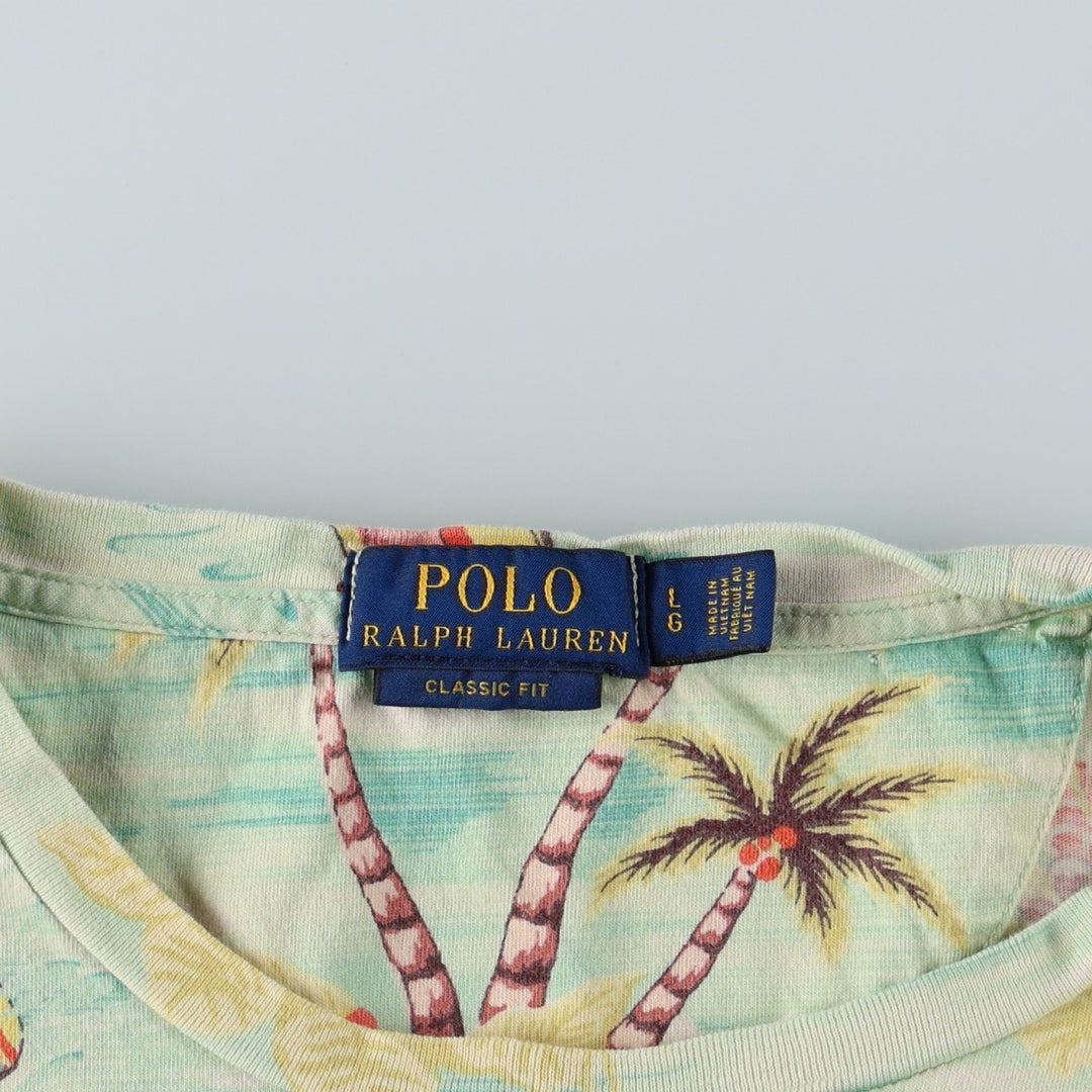 Ralph Lauren POLO RALPH LAUREN CLASSIC FIT All-over print short-sleeved printed T-shirt, men's size L equivalent. cotton green type yellow green Vintage Second Hand