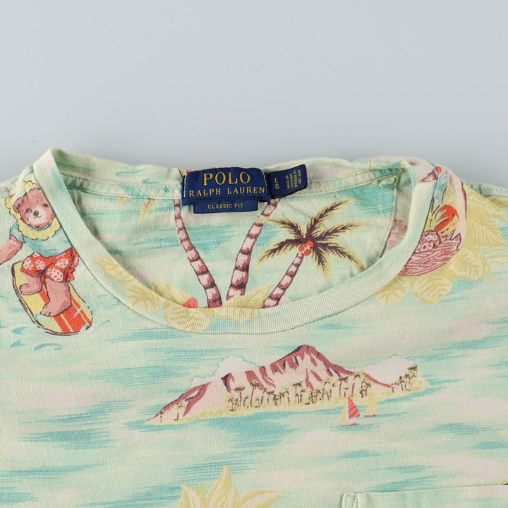 Ralph Lauren POLO RALPH LAUREN CLASSIC FIT All-over print short-sleeved printed T-shirt, men's size L equivalent. cotton green type yellow green Vintage Second Hand