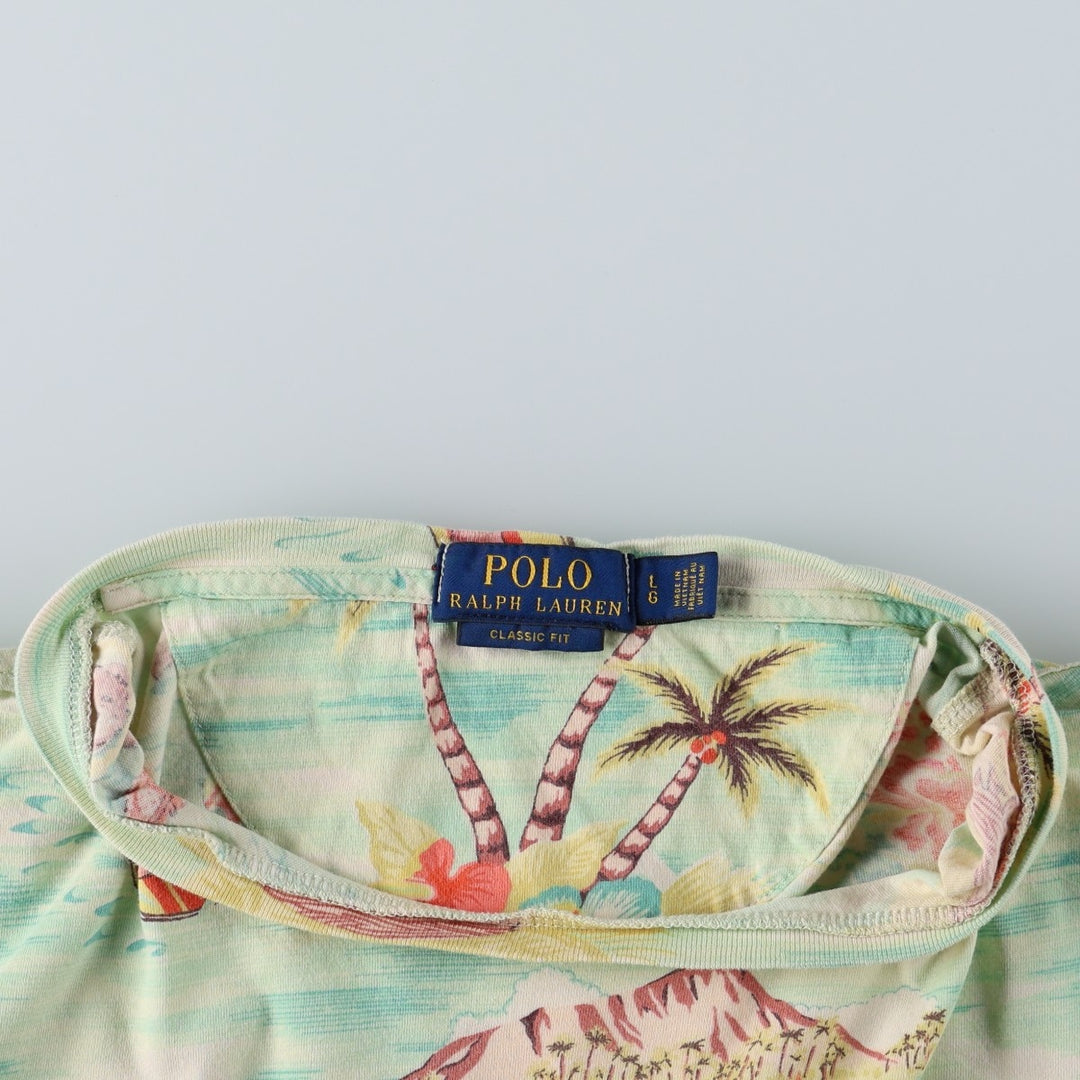 Ralph Lauren POLO RALPH LAUREN CLASSIC FIT All-over print short-sleeved printed T-shirt, men's size L equivalent. cotton green type yellow green Vintage Second Hand