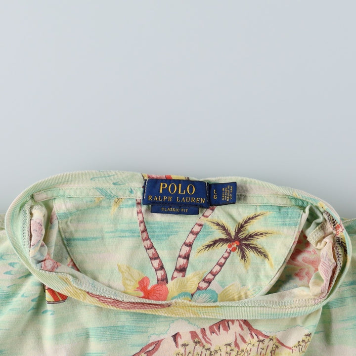 Ralph Lauren POLO RALPH LAUREN CLASSIC FIT All-over print short-sleeved printed T-shirt, men's size L equivalent. cotton green type yellow green Vintage Second Hand