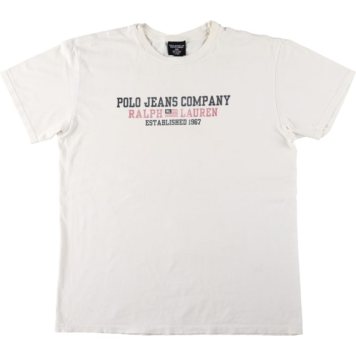 2000'S Ralph Lauren POLO JEANS COMPANY Short-Sleeve Printed T-Shirt, Men's Size L (approx.) cotton white type Vintage Second Hand