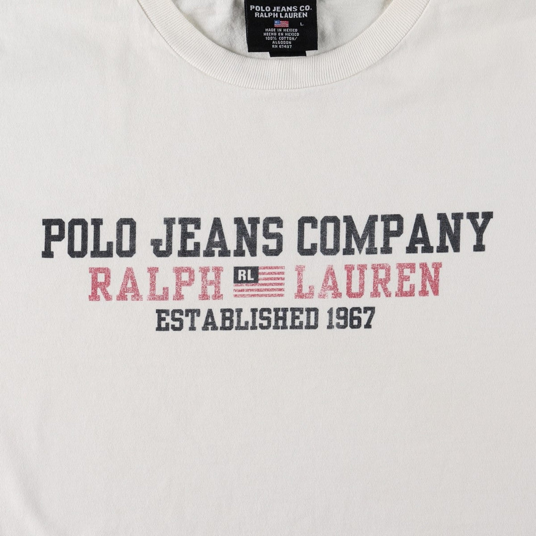 2000'S Ralph Lauren POLO JEANS COMPANY Short-Sleeve Printed T-Shirt, Men's Size L (approx.) cotton white type Vintage Second Hand