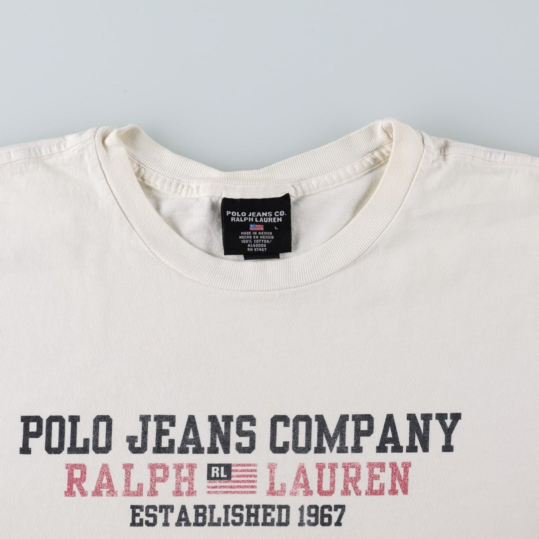 2000'S Ralph Lauren POLO JEANS COMPANY Short-Sleeve Printed T-Shirt, Men's Size L (approx.) cotton white type Vintage Second Hand