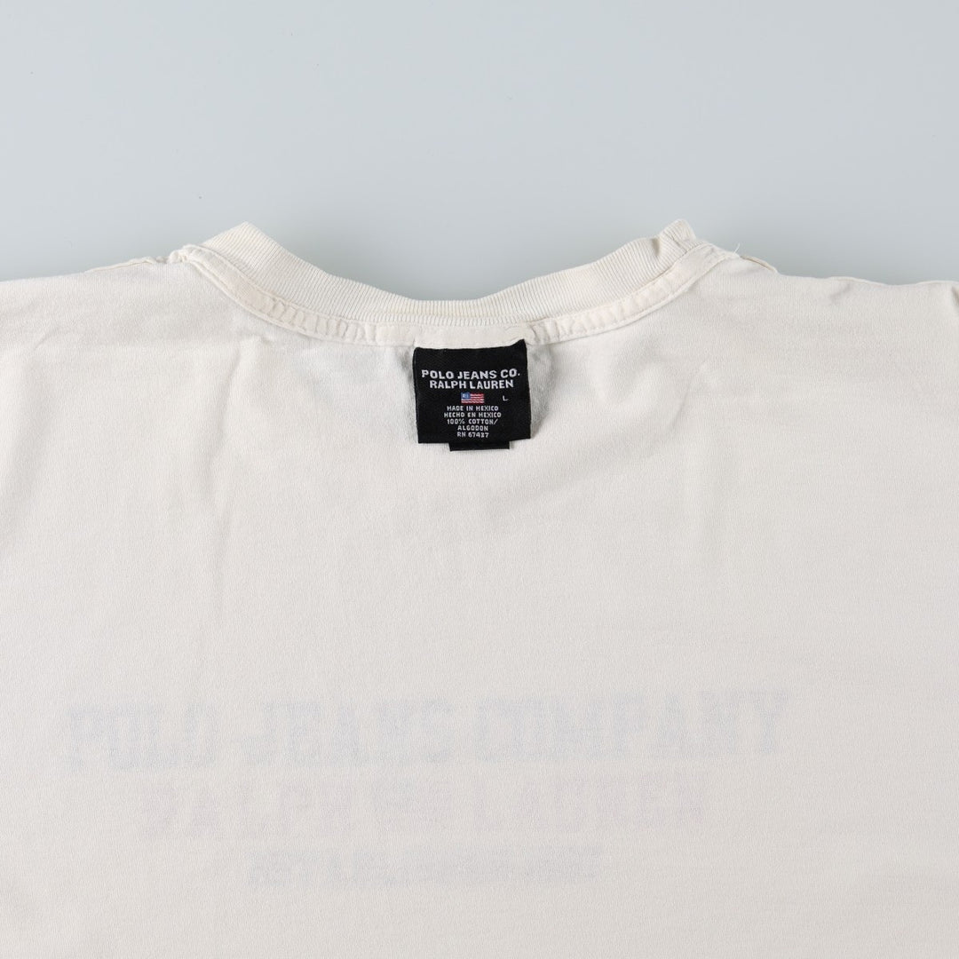 2000'S Ralph Lauren POLO JEANS COMPANY Short-Sleeve Printed T-Shirt, Men's Size L (approx.) cotton white type Vintage Second Hand