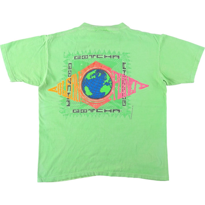 90'S GOTCHA Surf Skate T-Shirt, Made in USA, Men's Size L (approx.), Vintage cotton green type yellow green Vintage Second Hand