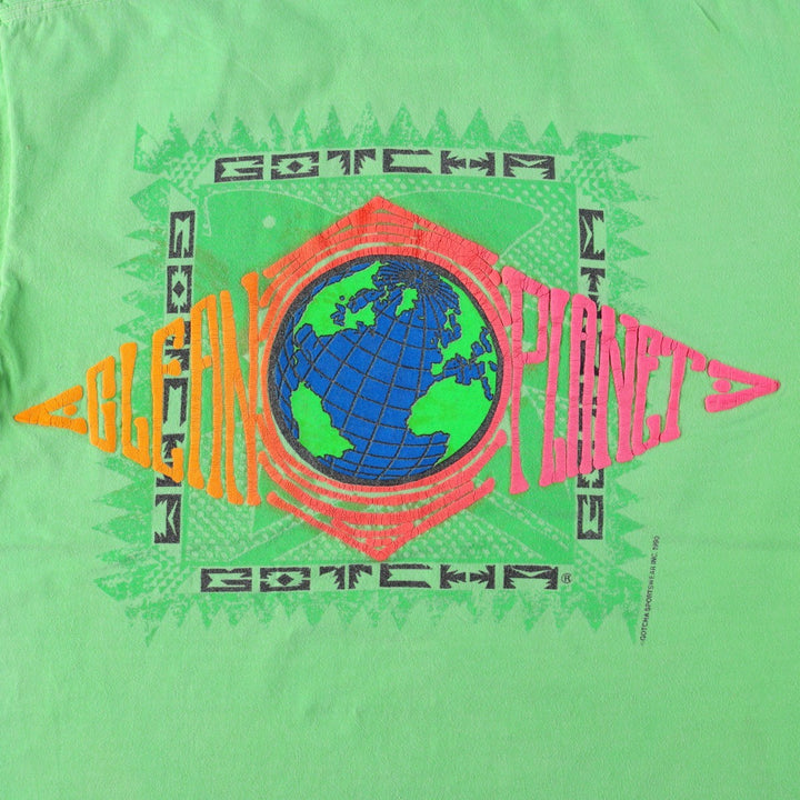 90'S GOTCHA Surf Skate T-Shirt, Made in USA, Men's Size L (approx.), Vintage cotton green type yellow green Vintage Second Hand