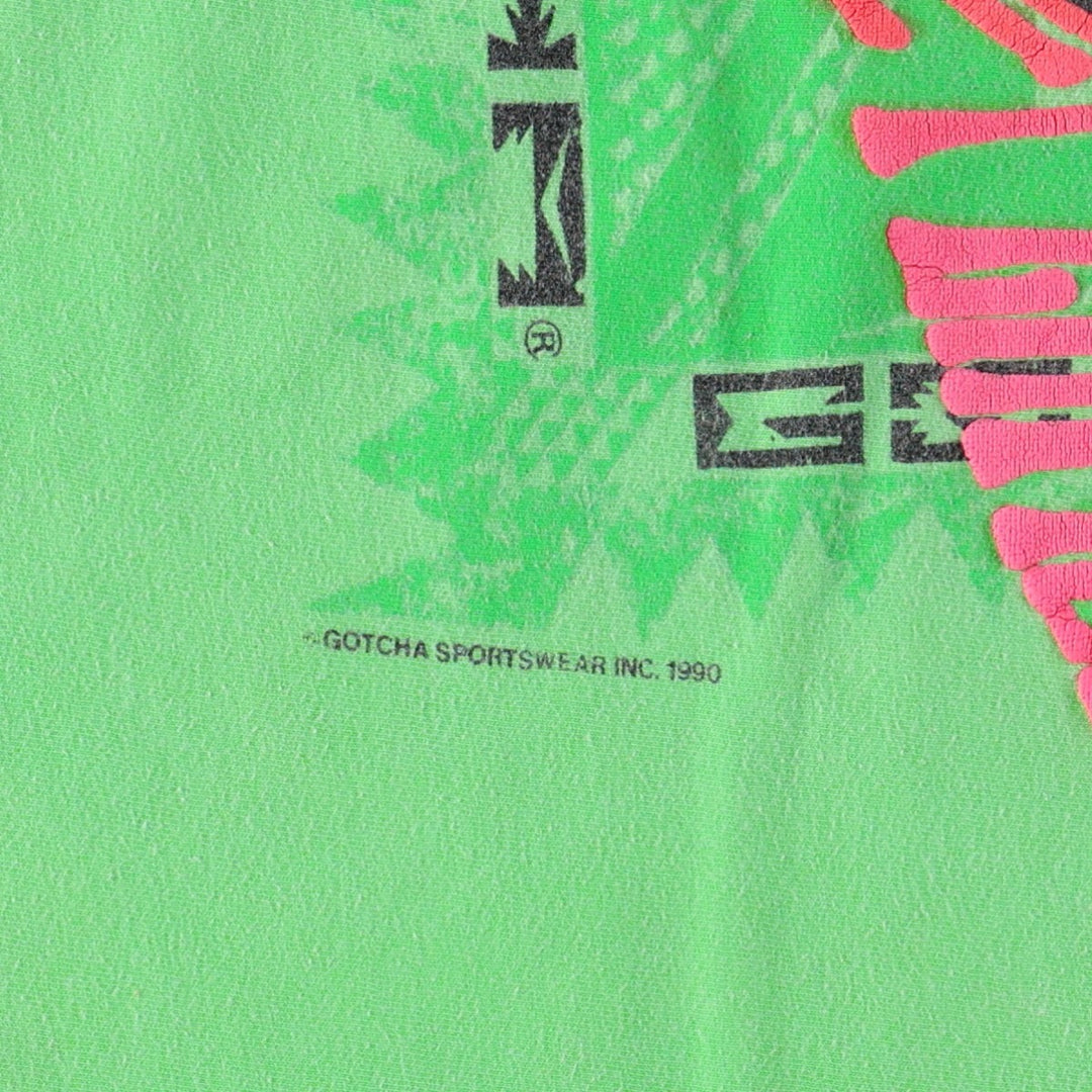 90'S GOTCHA Surf Skate T-Shirt, Made in USA, Men's Size L (approx.), Vintage cotton green type yellow green Vintage Second Hand
