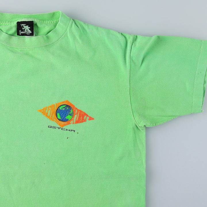 90'S GOTCHA Surf Skate T-Shirt, Made in USA, Men's Size L (approx.), Vintage cotton green type yellow green Vintage Second Hand