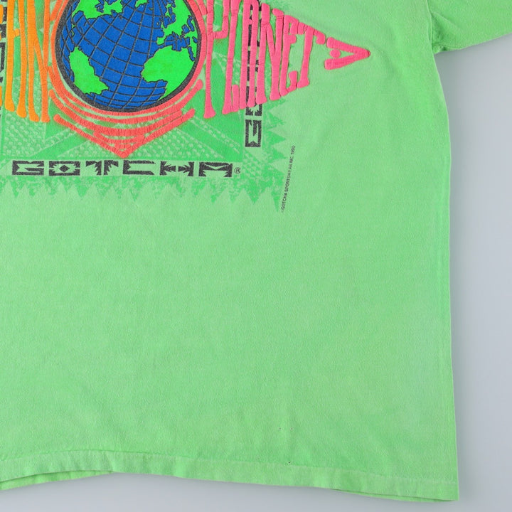 90'S GOTCHA Surf Skate T-Shirt, Made in USA, Men's Size L (approx.), Vintage cotton green type yellow green Vintage Second Hand