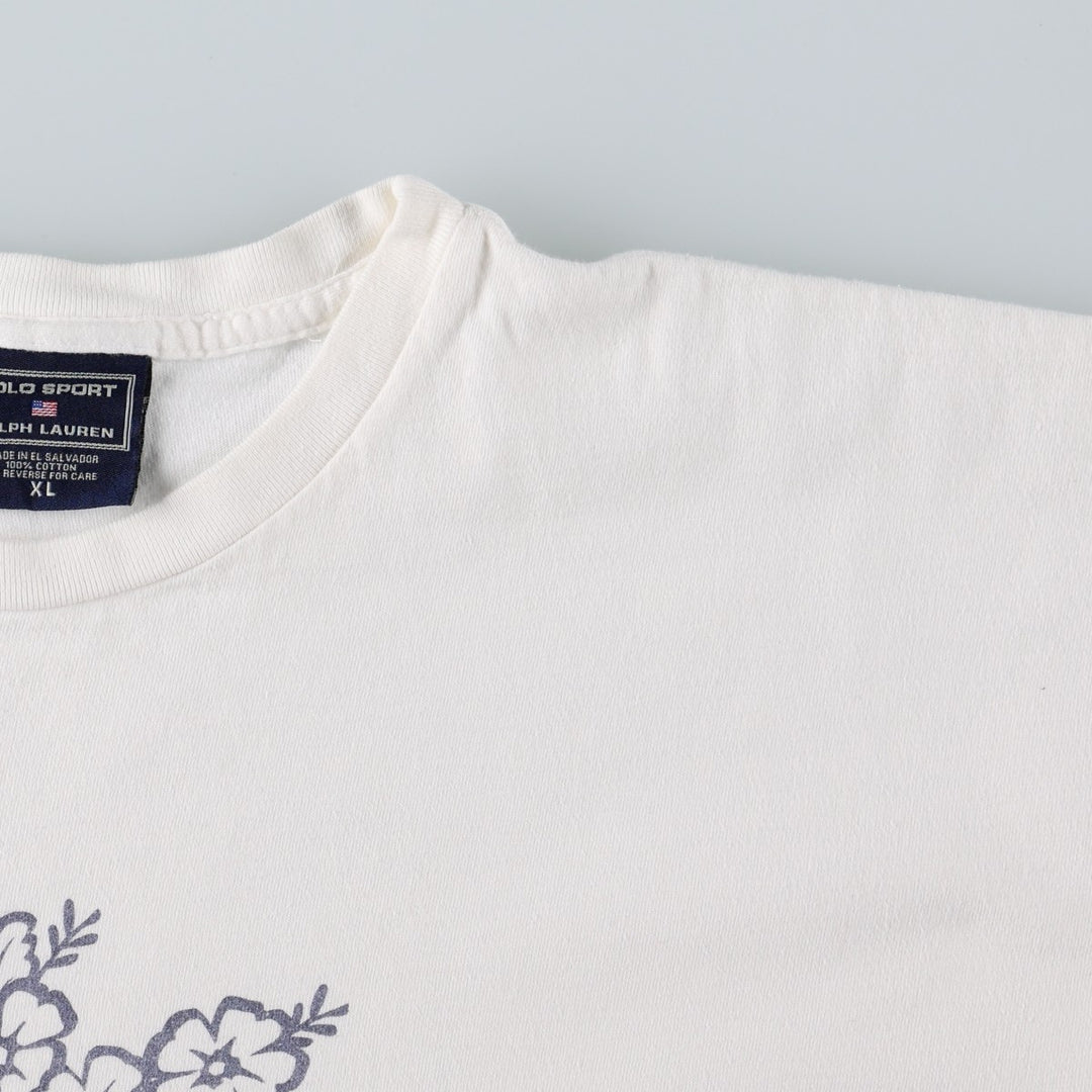 90'S Ralph Lauren POLO SPORT Floral Print Short-Sleeve T-Shirt, Men's Size XL (Equivalent), Vintage cotton white type Vintage Second Hand