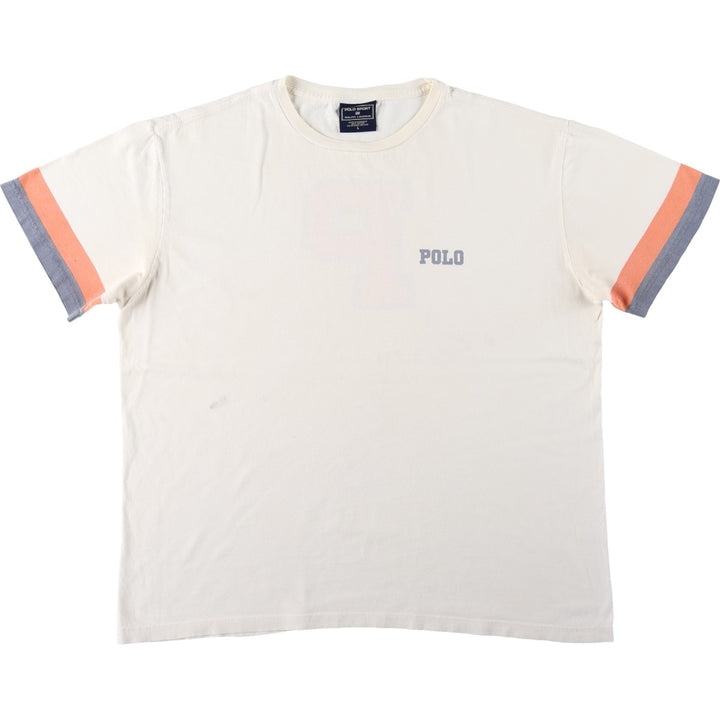 90'S Ralph Lauren POLO SPORT short sleeve printed T-shirt, men's size L, vintage cotton white type Vintage Second Hand