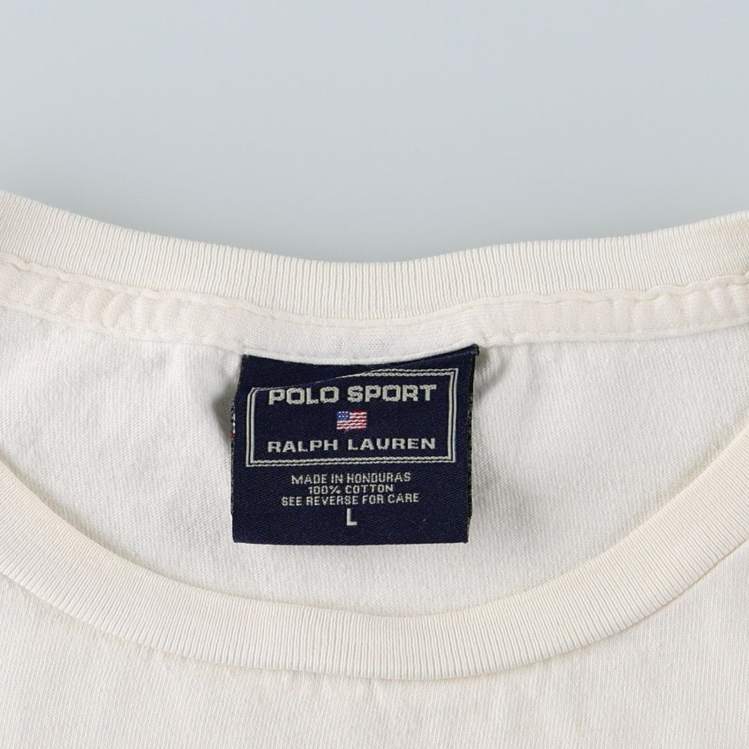 90'S Ralph Lauren POLO SPORT short sleeve printed T-shirt, men's size L, vintage cotton white type Vintage Second Hand
