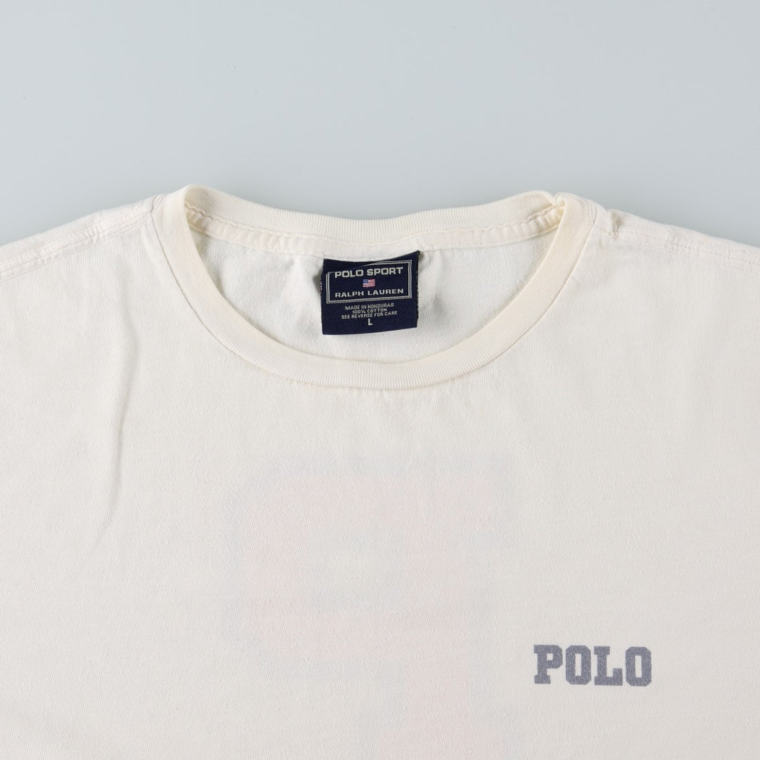 90'S Ralph Lauren POLO SPORT short sleeve printed T-shirt, men's size L, vintage cotton white type Vintage Second Hand
