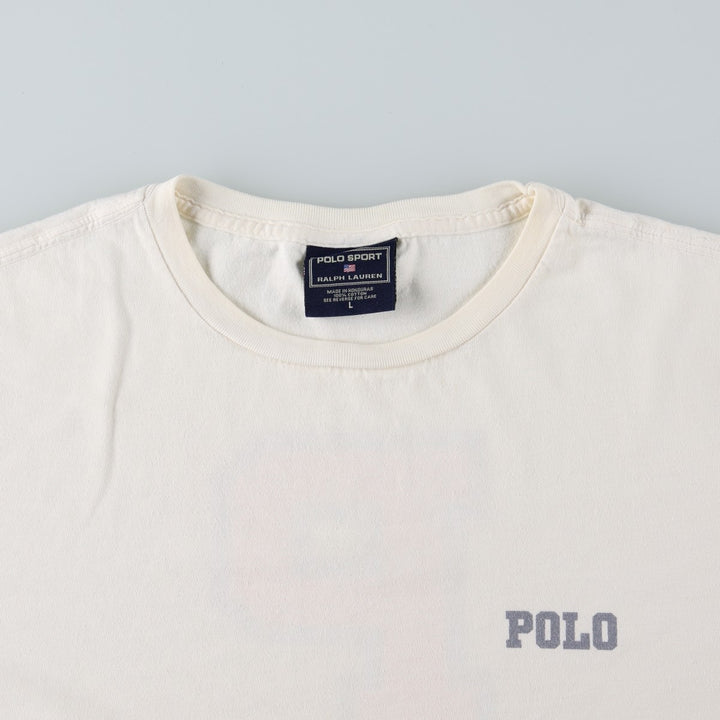 90'S Ralph Lauren POLO SPORT short sleeve printed T-shirt, men's size L, vintage cotton white type Vintage Second Hand