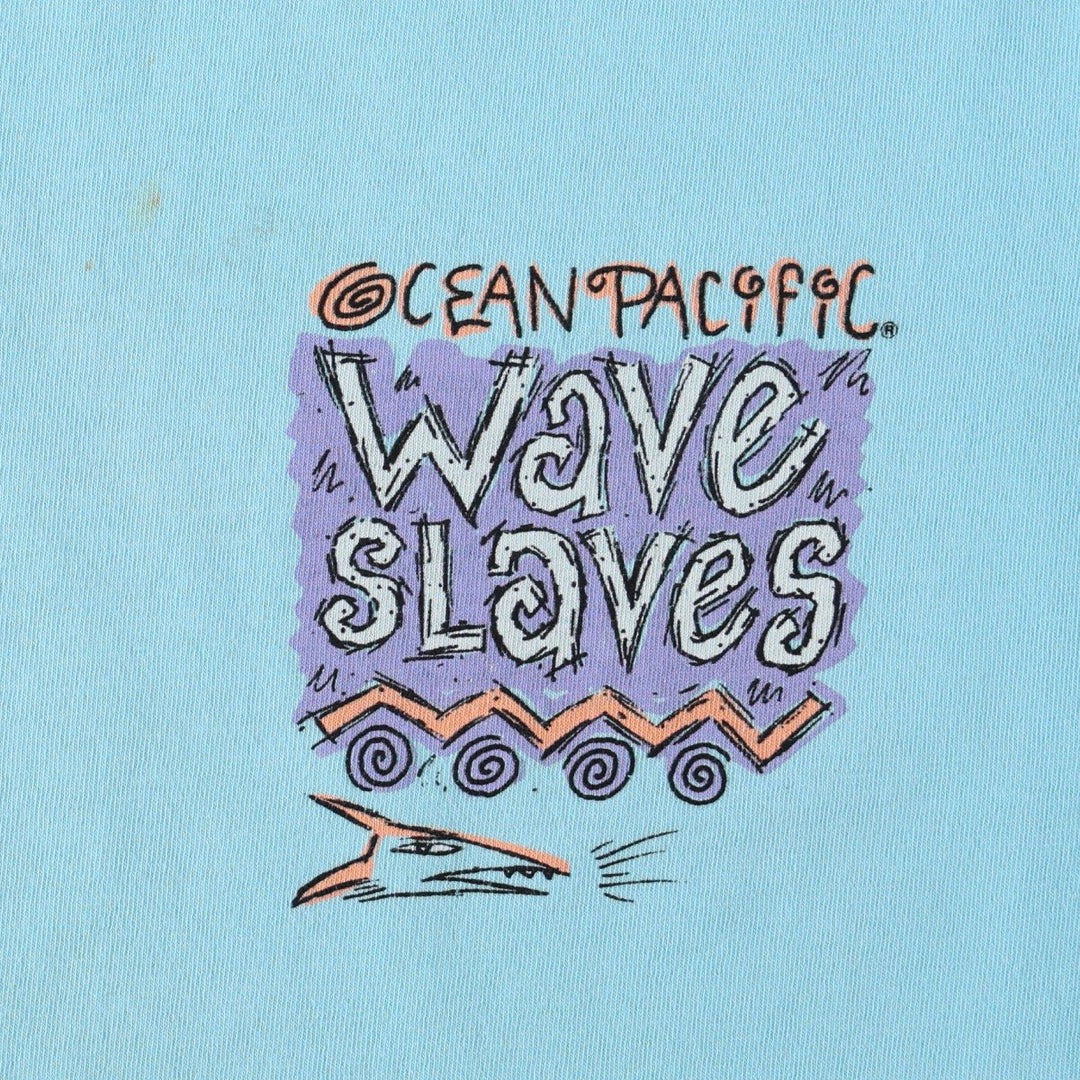 90'S Ocean Pacific short-sleeved T-shirt, men's size L (approx.) cotton Blue type light blue Vintage Second Hand