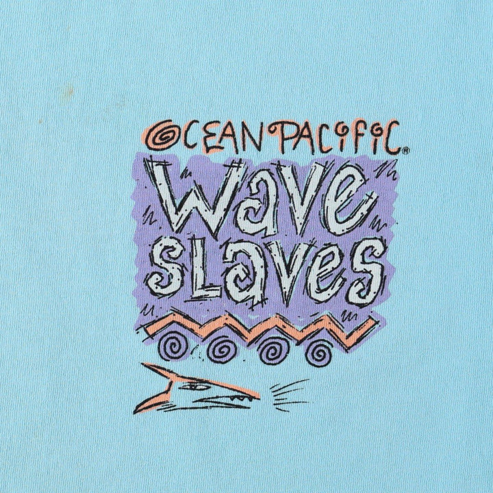 90'S Ocean Pacific short-sleeved T-shirt, men's size L (approx.) cotton Blue type light blue Vintage Second Hand