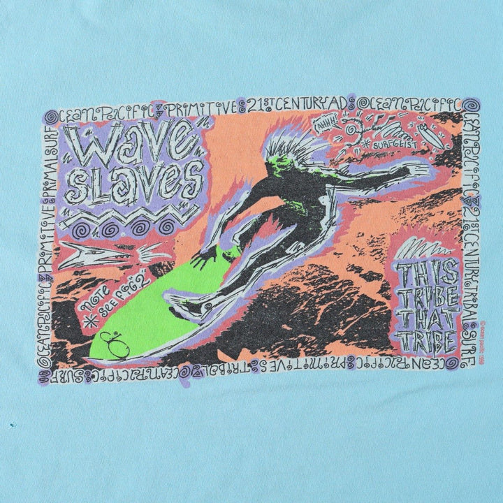 90'S Ocean Pacific short-sleeved T-shirt, men's size L (approx.) cotton Blue type light blue Vintage Second Hand