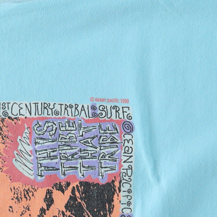 90'S Ocean Pacific short-sleeved T-shirt, men's size L (approx.) cotton Blue type light blue Vintage Second Hand