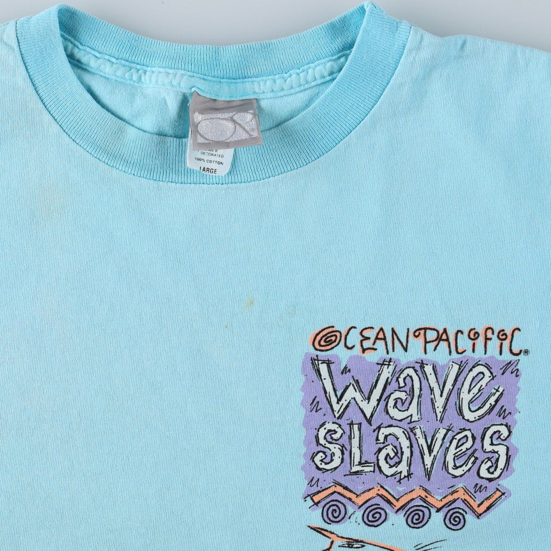 90'S Ocean Pacific short-sleeved T-shirt, men's size L (approx.) cotton Blue type light blue Vintage Second Hand