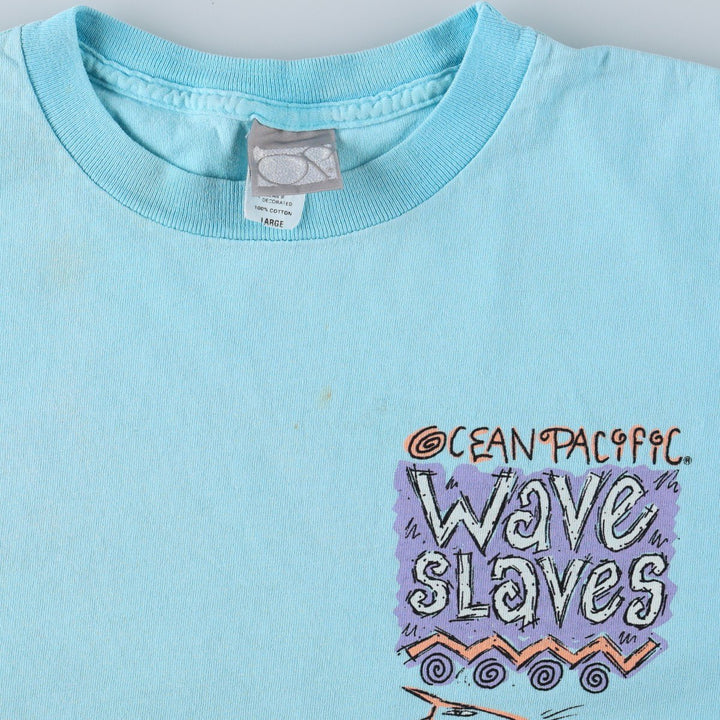 90'S Ocean Pacific short-sleeved T-shirt, men's size L (approx.) cotton Blue type light blue Vintage Second Hand