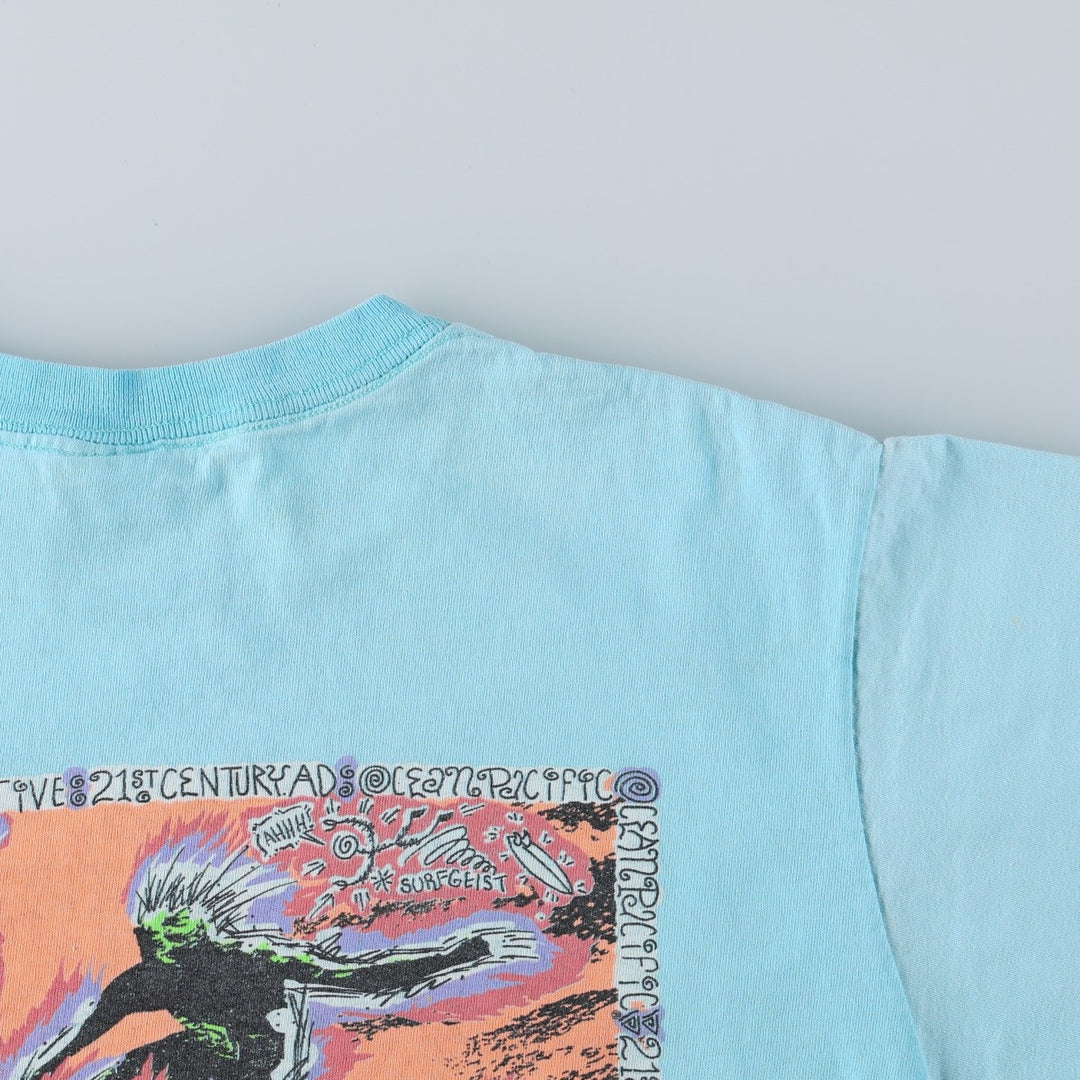 90'S Ocean Pacific short-sleeved T-shirt, men's size L (approx.) cotton Blue type light blue Vintage Second Hand