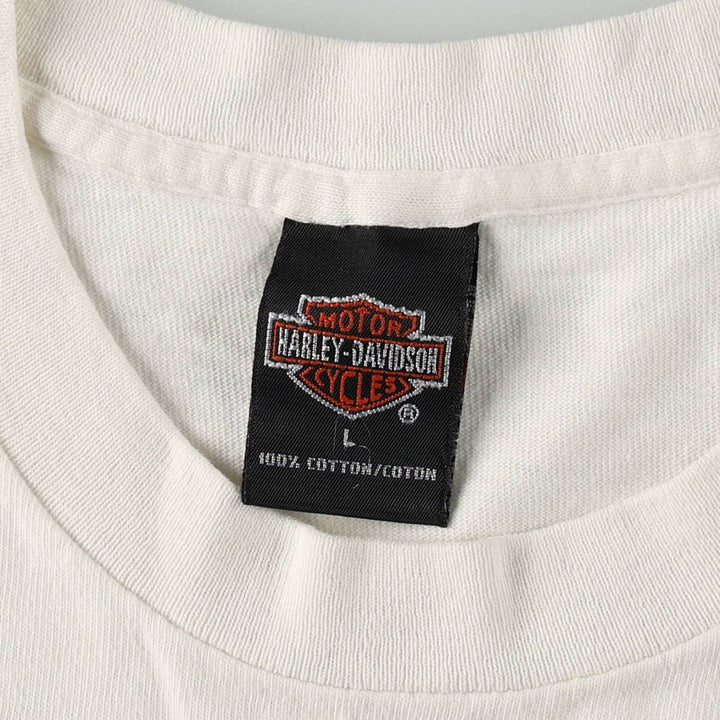 90'S Harley-Davidson Dragon Pattern Fire Pattern Motorcycle T-Shirt, Made in USA, Men's Size L (approx.) cotton white type Vintage Second Hand