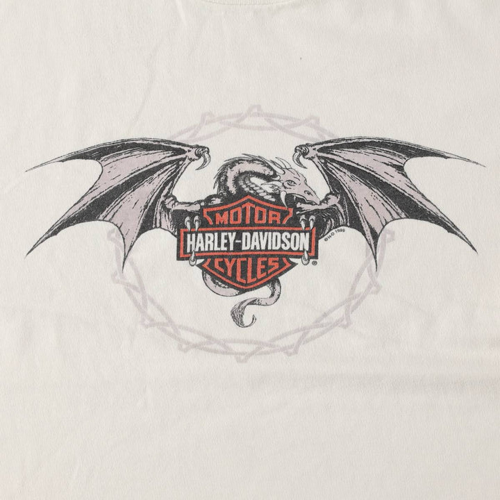 90'S Harley-Davidson Dragon Pattern Fire Pattern Motorcycle T-Shirt, Made in USA, Men's Size L (approx.) cotton white type Vintage Second Hand