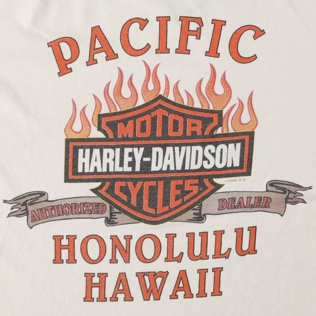 90'S Harley-Davidson Dragon Pattern Fire Pattern Motorcycle T-Shirt, Made in USA, Men's Size L (approx.) cotton white type Vintage Second Hand