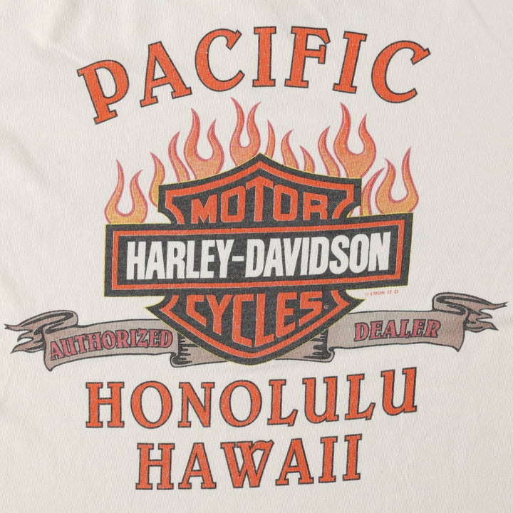 90'S Harley-Davidson Dragon Pattern Fire Pattern Motorcycle T-Shirt, Made in USA, Men's Size L (approx.) cotton white type Vintage Second Hand