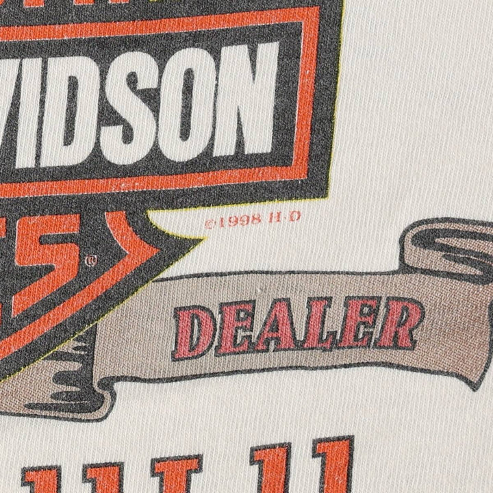 90'S Harley-Davidson Dragon Pattern Fire Pattern Motorcycle T-Shirt, Made in USA, Men's Size L (approx.) cotton white type Vintage Second Hand