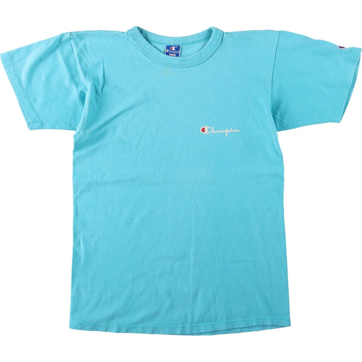 90'S Champion One-Point Logo T-Shirt, Made in USA, Men's Size M (Equivalent), Vintage cotton Blue type light blue Vintage Second Hand