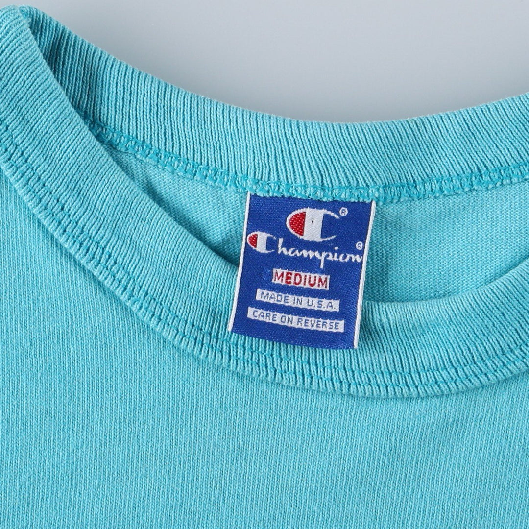 90'S Champion One-Point Logo T-Shirt, Made in USA, Men's Size M (Equivalent), Vintage cotton Blue type light blue Vintage Second Hand