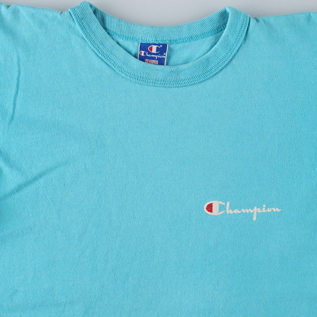 90'S Champion One-Point Logo T-Shirt, Made in USA, Men's Size M (Equivalent), Vintage cotton Blue type light blue Vintage Second Hand