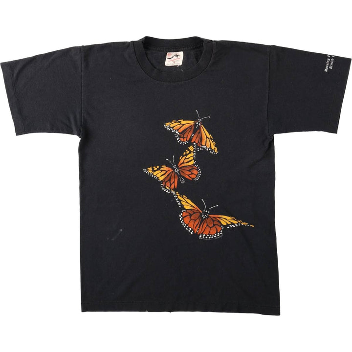 90'S HARLEQUIN butterfly print animal t-shirt, made in Canada, men's size S equivalent, vintage. polyester black type Vintage Second Hand