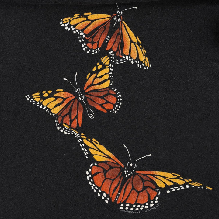 90'S HARLEQUIN butterfly print animal t-shirt, made in Canada, men's size S equivalent, vintage. polyester black type Vintage Second Hand