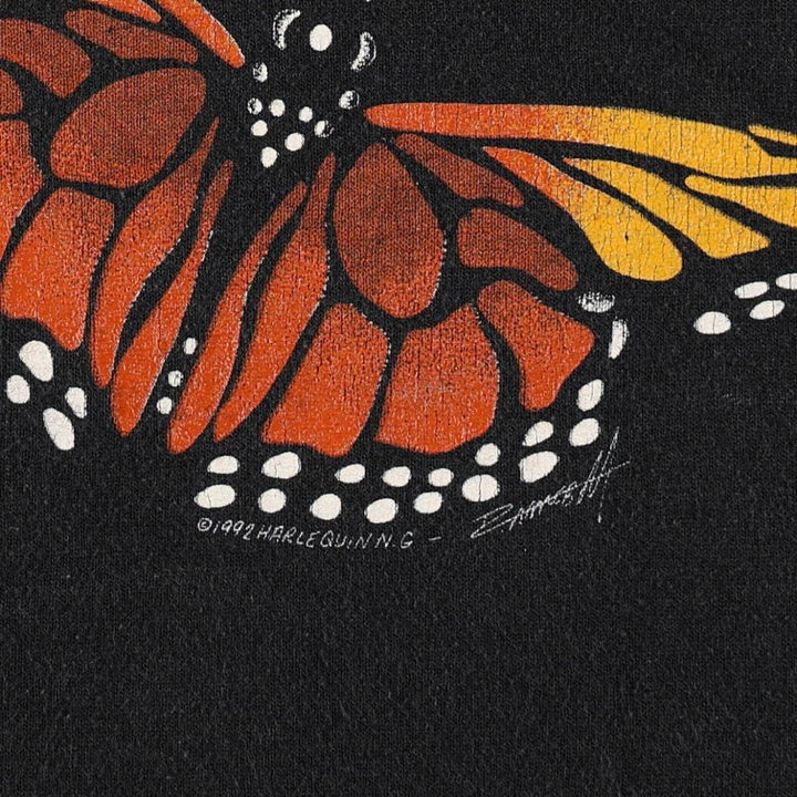 90'S HARLEQUIN butterfly print animal t-shirt, made in Canada, men's size S equivalent, vintage. polyester black type Vintage Second Hand