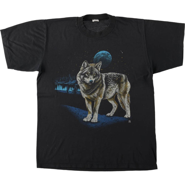 90'S Wolf Pattern Animal T-Shirt, Men's Size M (Equivalent), Vintage unclear black type Vintage Second Hand