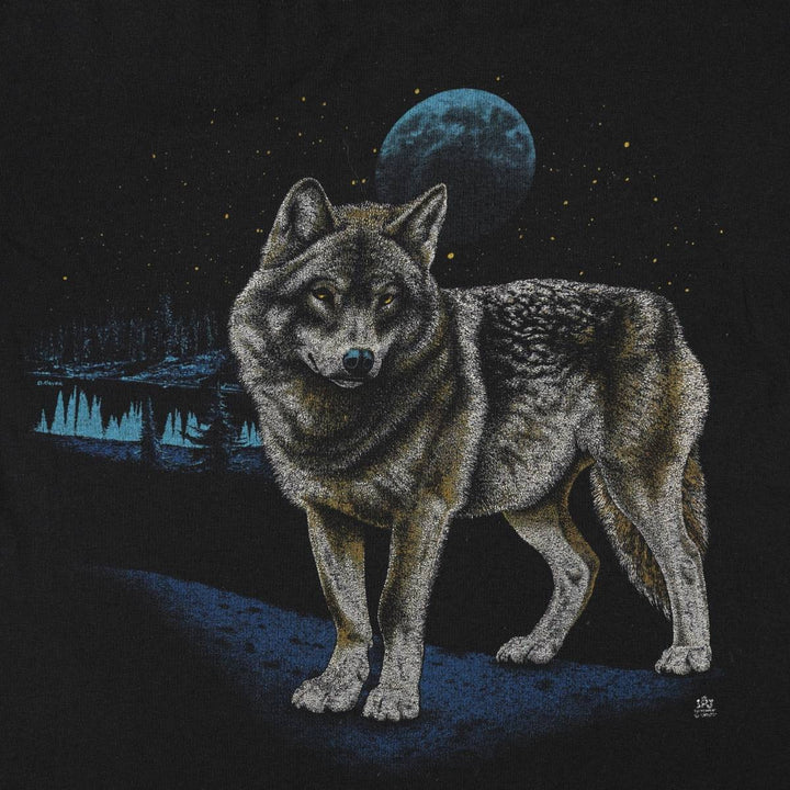 90'S Wolf Pattern Animal T-Shirt, Men's Size M (Equivalent), Vintage unclear black type Vintage Second Hand