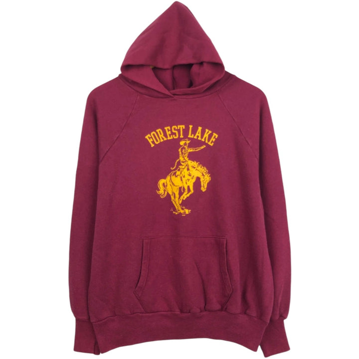Printed College Sweatshirt Pullover Hoodie, Men's Size M (approx.) unclear burgundy type Vintage Second Hand