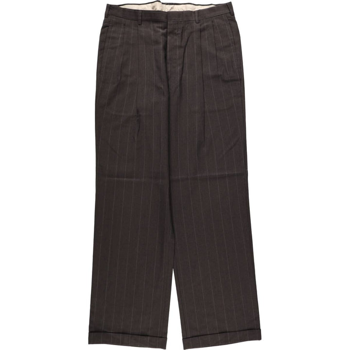~90'S Stripe Pattern Two-pleat Slacks Pants Men's W34 Vintage unclear Charcoal Vintage Second Hand