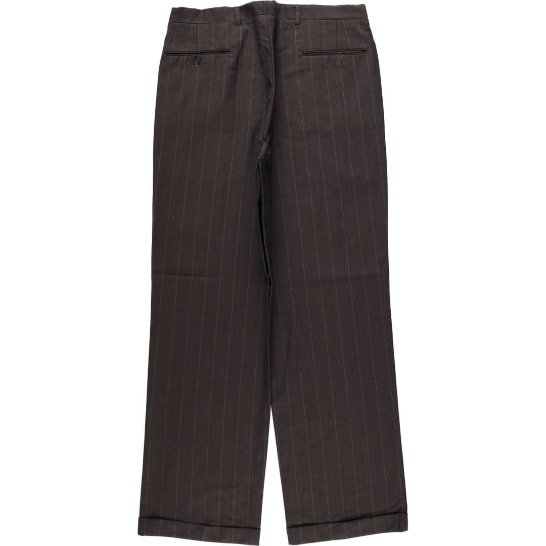 ~90'S Stripe Pattern Two-pleat Slacks Pants Men's W34 Vintage unclear Charcoal Vintage Second Hand