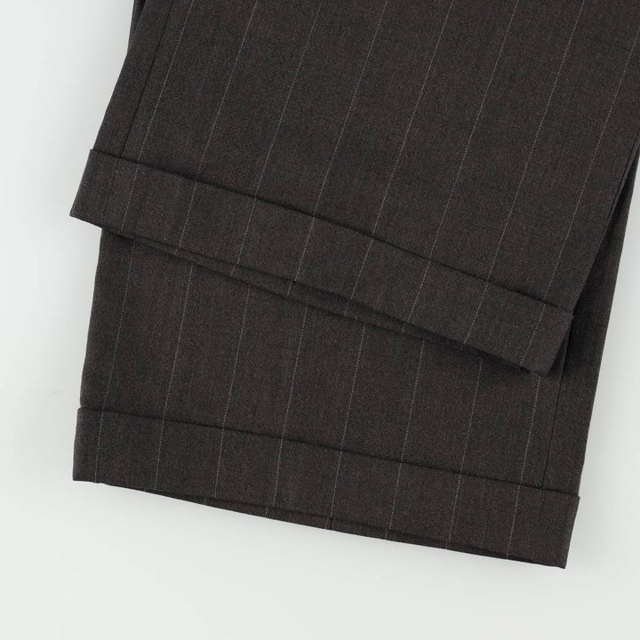 ~90'S Stripe Pattern Two-pleat Slacks Pants Men's W34 Vintage unclear Charcoal Vintage Second Hand